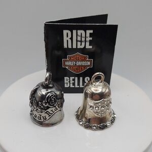 Harley Davidson Ride Bells. 1 w/HD Logo & Rhinestones other Bell w/Rose.